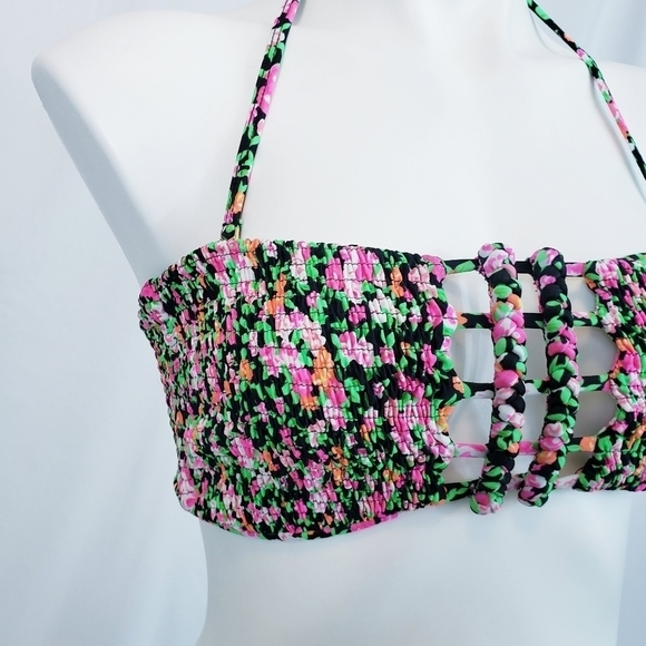 Tori Praver Swimwear Ditsy Floral Smocked Bikini Top Hard to Find - Picture 2 of 8
